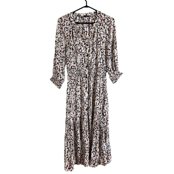 Zara Women's Multi Florals 3/4 Sleeve Long V-Neck Midi Dress - Picture 1 of 8